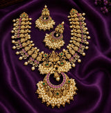 Nakshi Work with Kempu Stones Bridal Necklace