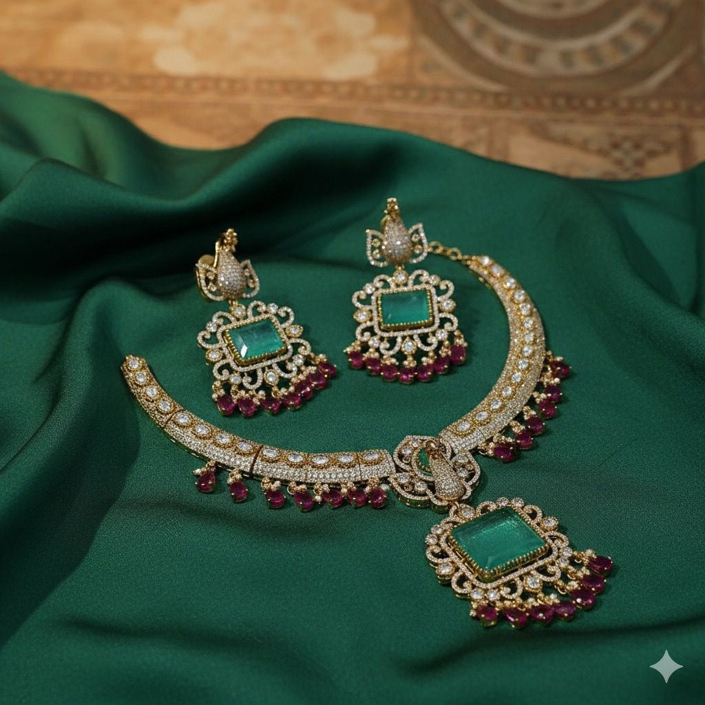 Victorian Polish AD and Mossianite Stones Necklace