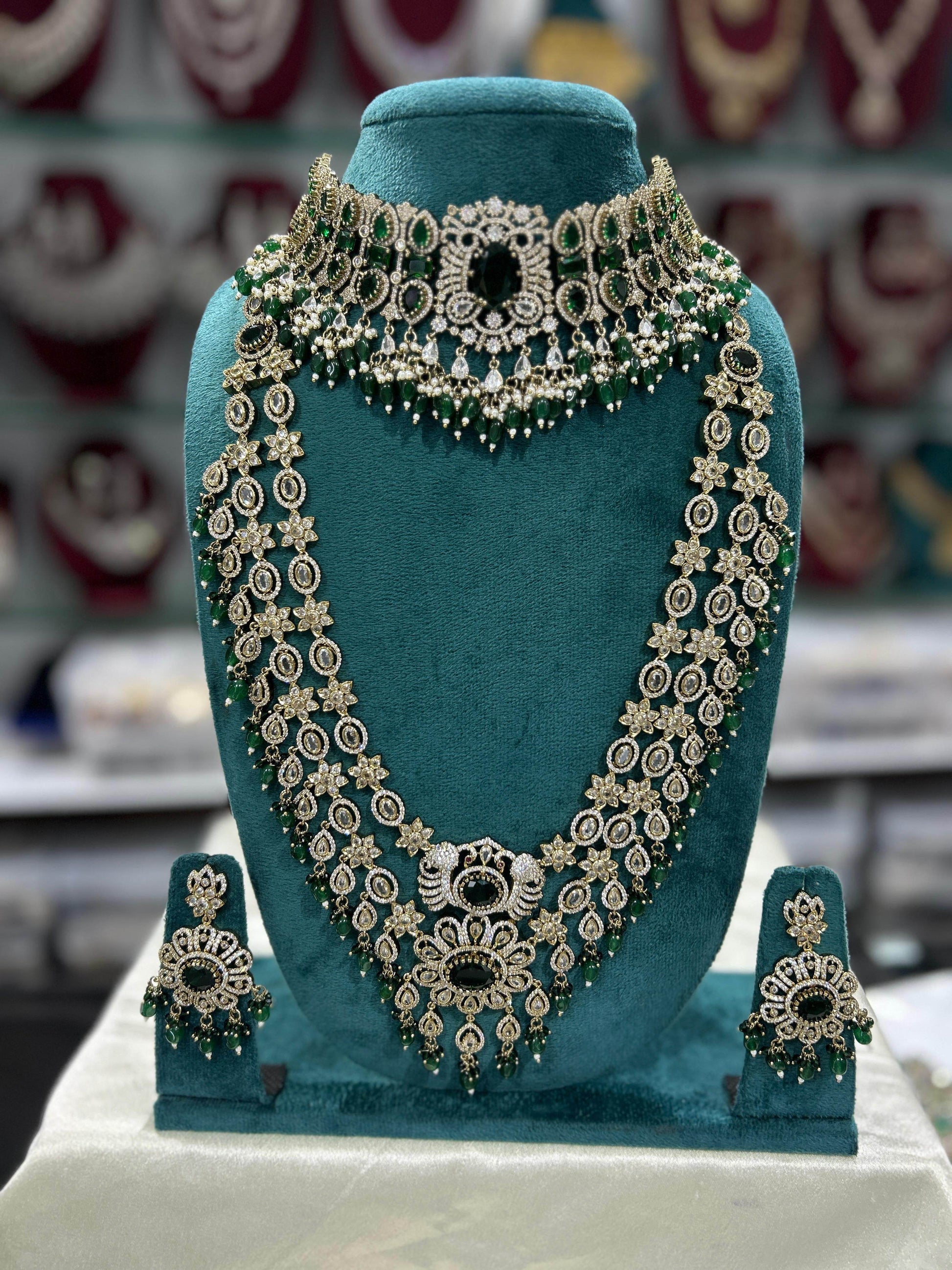Victorian Polish with Moissanite Stones Bridal Combo - Nakshatra Jewels