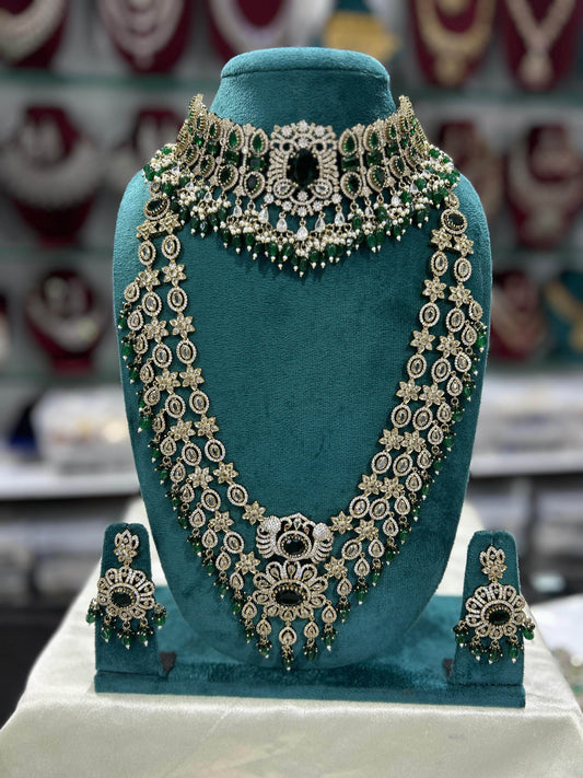 Victorian Polish with Moissanite Stones Bridal Combo - Nakshatra Jewels