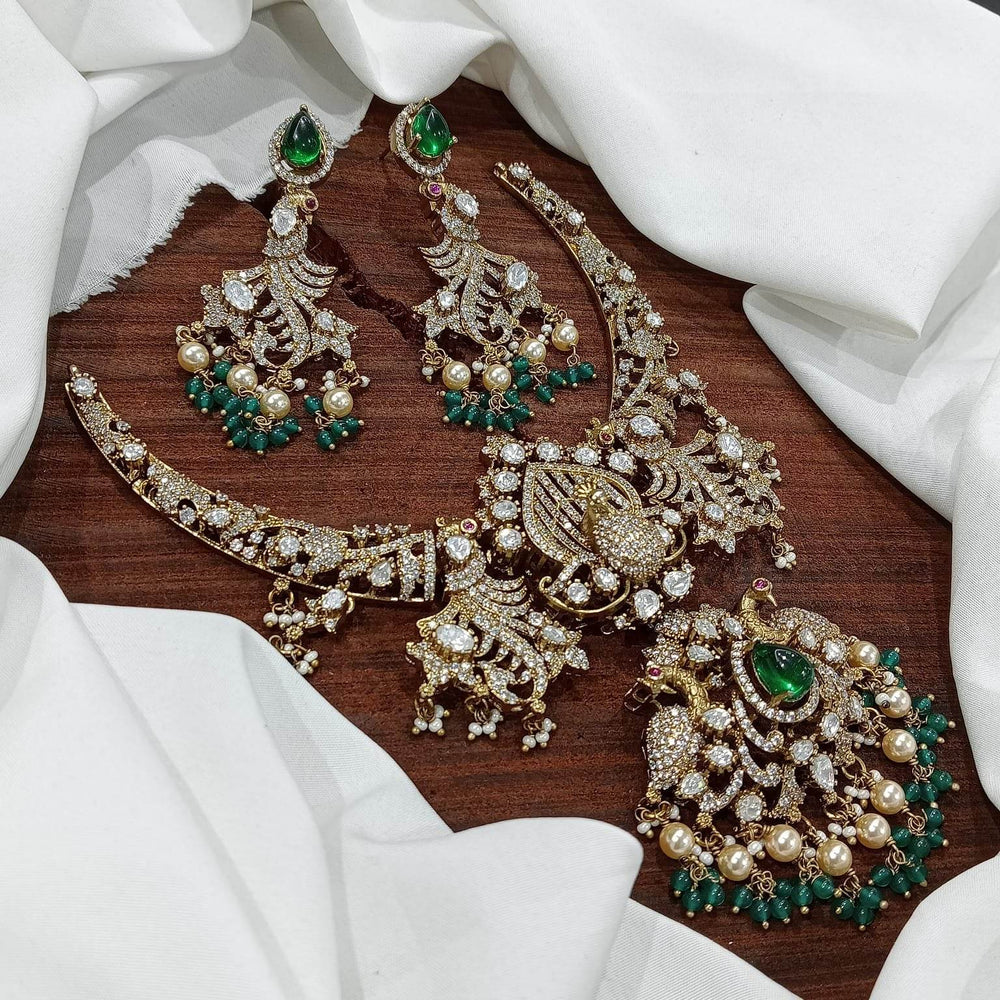 Victorian Polish with AD & Moissanite Stones Bridal Necklace - Nakshatra Jewels