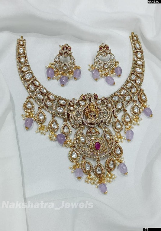 Victorian Polish AD & Moissanite Stones Kante Necklace