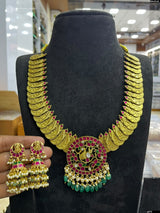 Nakshi Work Kaasu Mala with Kundan Pendent