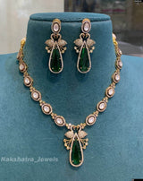 Victorian Polish AD & Moissanite Stones Necklace - Nakshatra Jewels