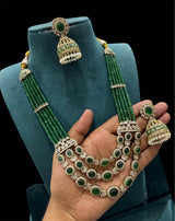 Victorian Polish AD Stones Pendent with Beads Haram - Nakshatra Jewels