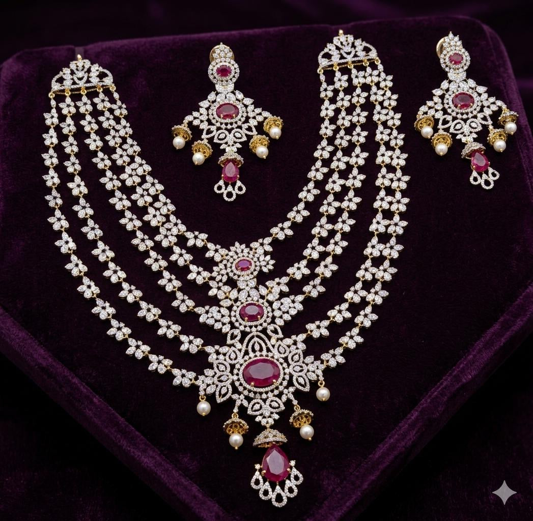 American Diamond Stones Bridal Layer Medium Haram