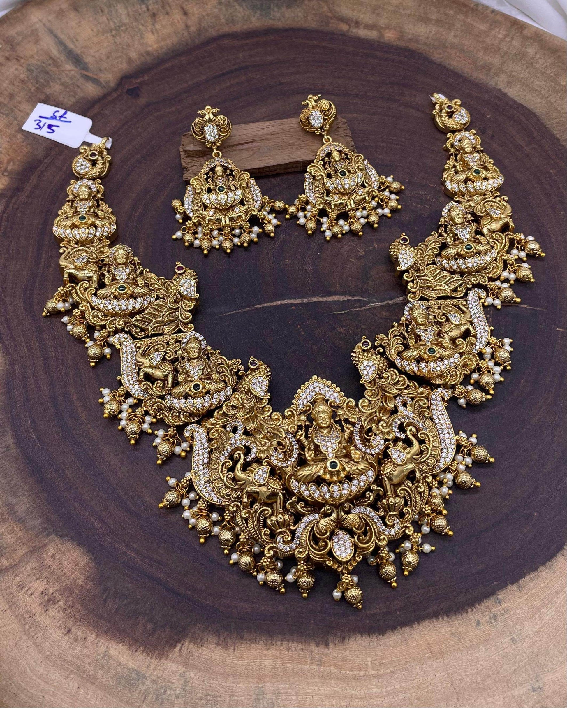 Nakshi Work with AD Stones Bridal Necklace - Nakshatra Jewels
