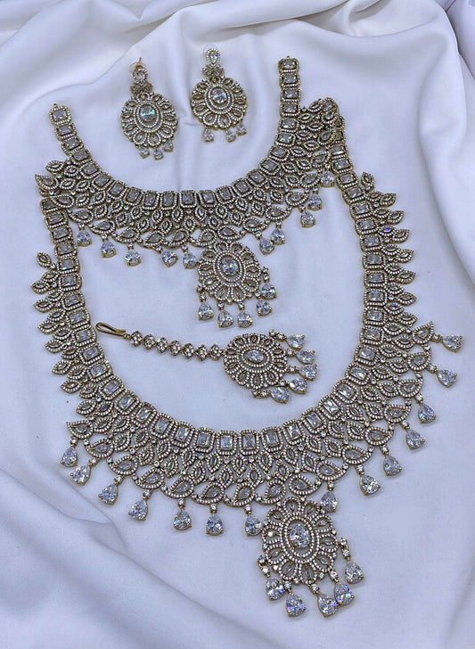 Victorian Polish with AD Stones Bridal Combo Set - Nakshatra Jewels