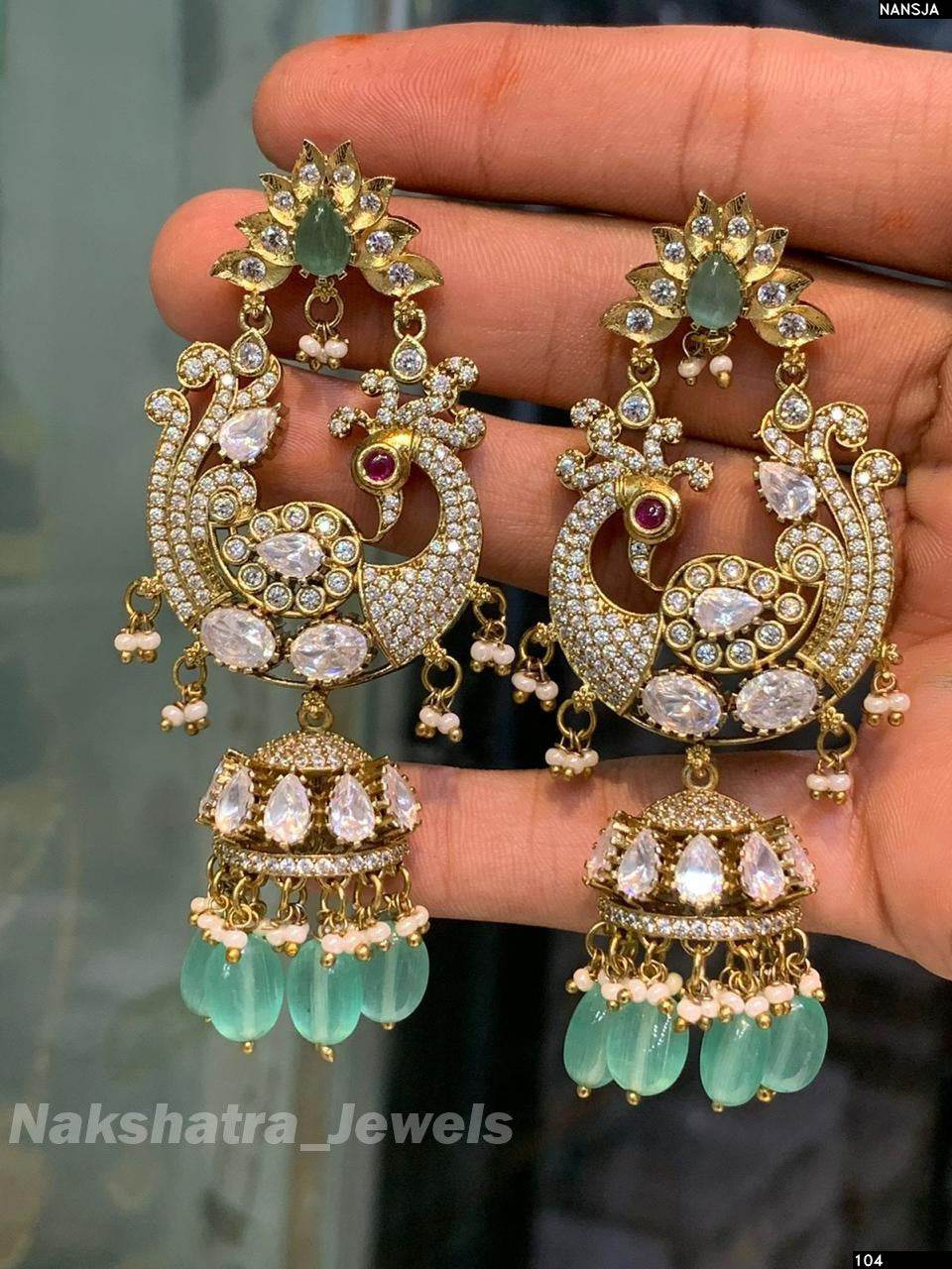 Victorian Polish AD & Moissanite Stones Earrings - Nakshatra Jewels