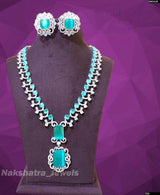 American Diamond Stones Bridal Necklace (Silver polish) - Nakshatra Jewels