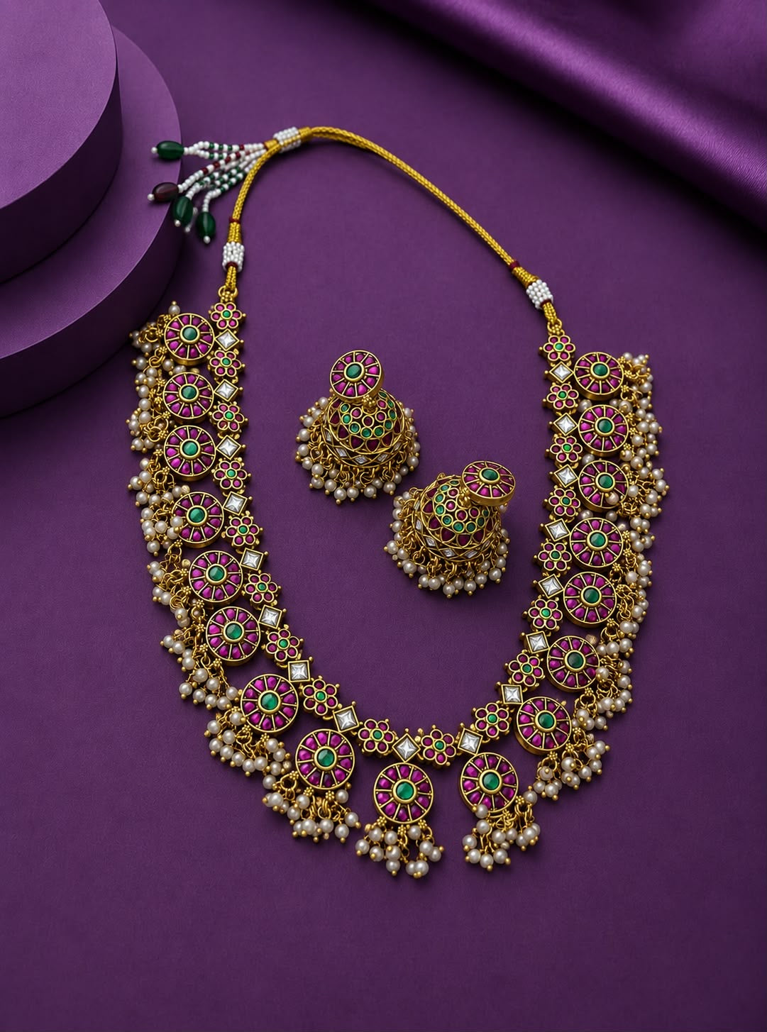 Nakshi Work with Kempu Stones Bridal Necklace