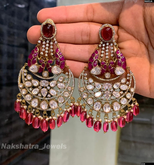 Moissanite & Jadau Kundan Stones Bridal Earrings