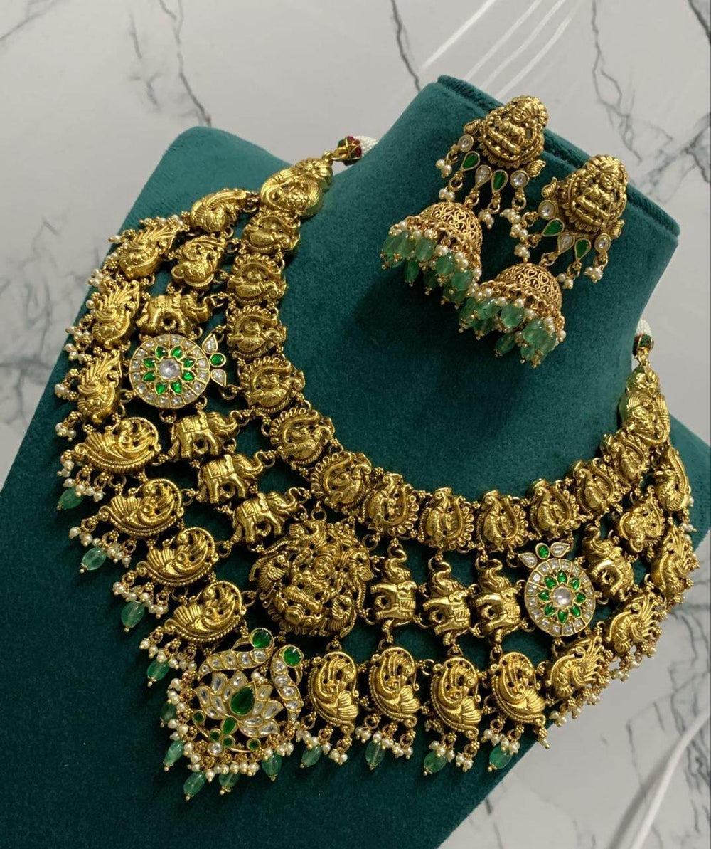Nakshi Work with Kundan Stones Bridal Neckset - Nakshatra Jewels