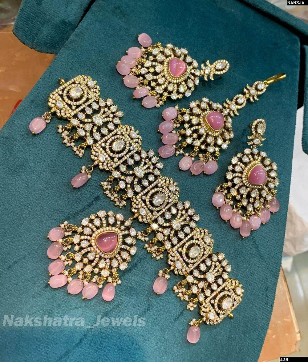 Victorian Polish with Moissanite Stones Bridal Choker - Nakshatra Jewels