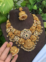 Nakshi Work with Kempu and AD Stones Bridal Necklace - Nakshatra Jewels