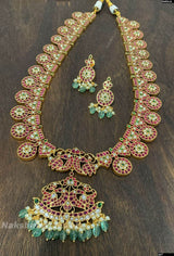 Nagasi Work with Kempu Stones Bridal Haram - Nakshatra Jewels