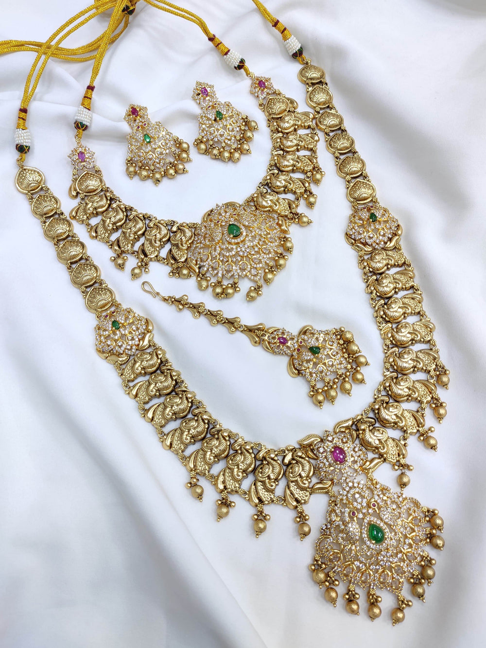 Nagasi Work with Kempu & AD Stones Bridal Combo - Nakshatra Jewels