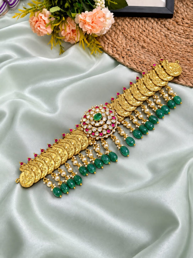Nakshi Work Kasu Choker with Kundan Pendent