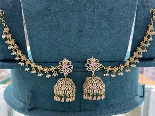 Victorian Polish AD Stones Earrings with Ear Chains