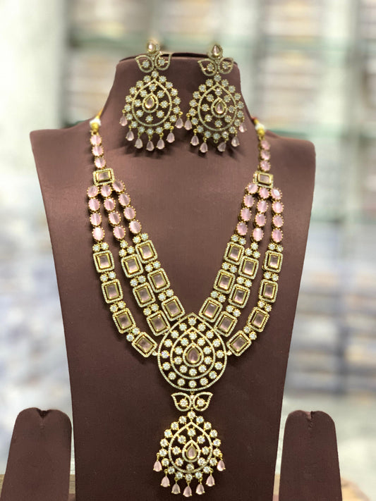 Victorian Polish AD and Mossianite Stones Bridal Layer Haram