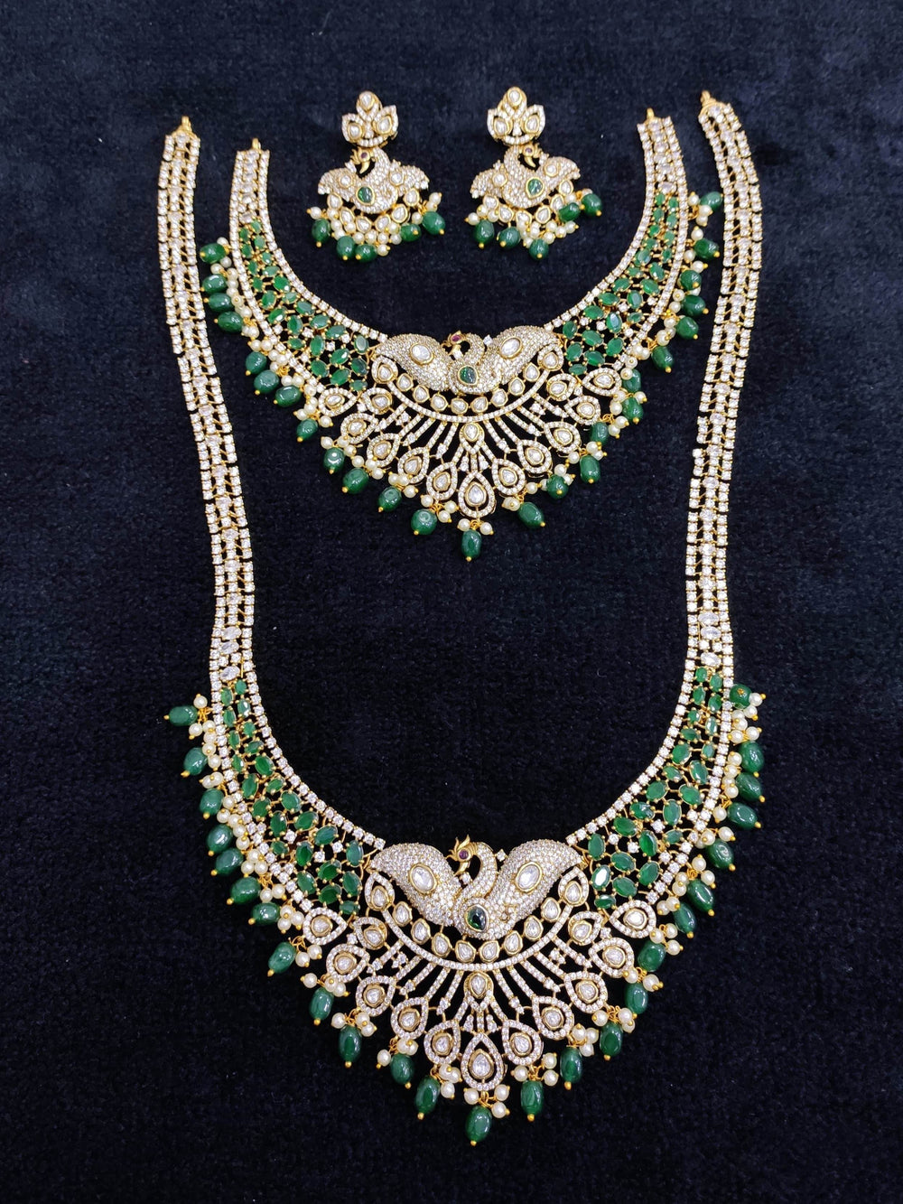 Victorian Polish with AD Stones Bridal Combo Set - Nakshatra Jewels