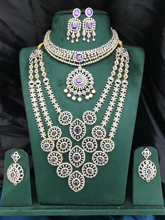 American Diamond Stones Bridal Combo Set - Nakshatra Jewels