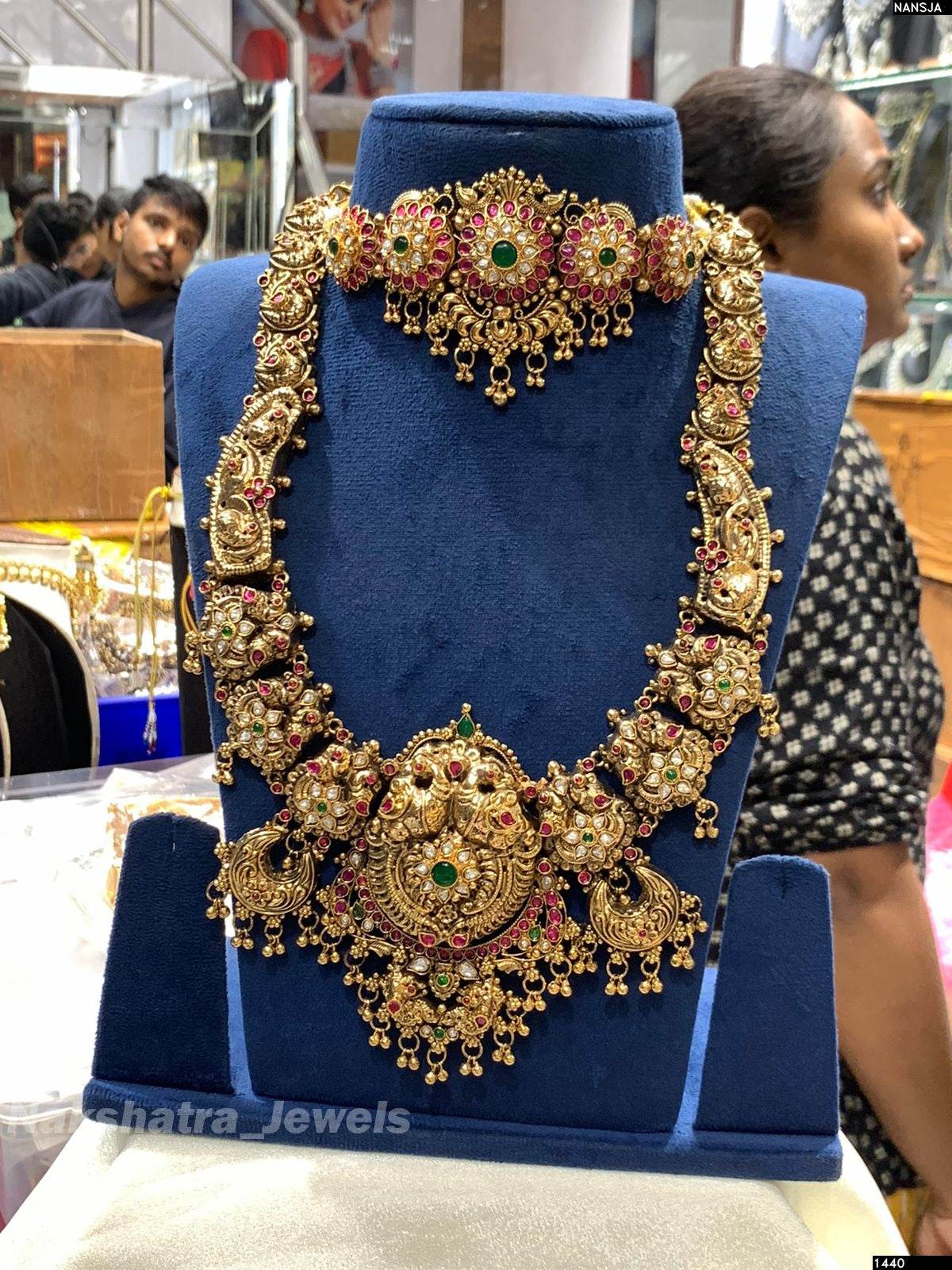 Antique Polish Nakshi Work with Jadau Kundan Stones Bridal Combo Set (Hand made)