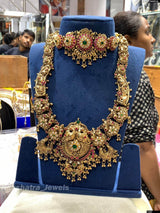 Antique Polish Nakshi Work with Jadau Kundan Stones Bridal Combo Set (Hand made) - Nakshatra Jewels