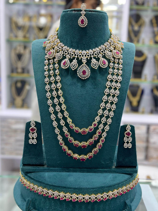American Diamond Stones Bridal Combo Set - Nakshatra Jewels