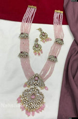 Victorian Polish AD Stones Pendent with Bridal Beads Haram - Nakshatra Jewels