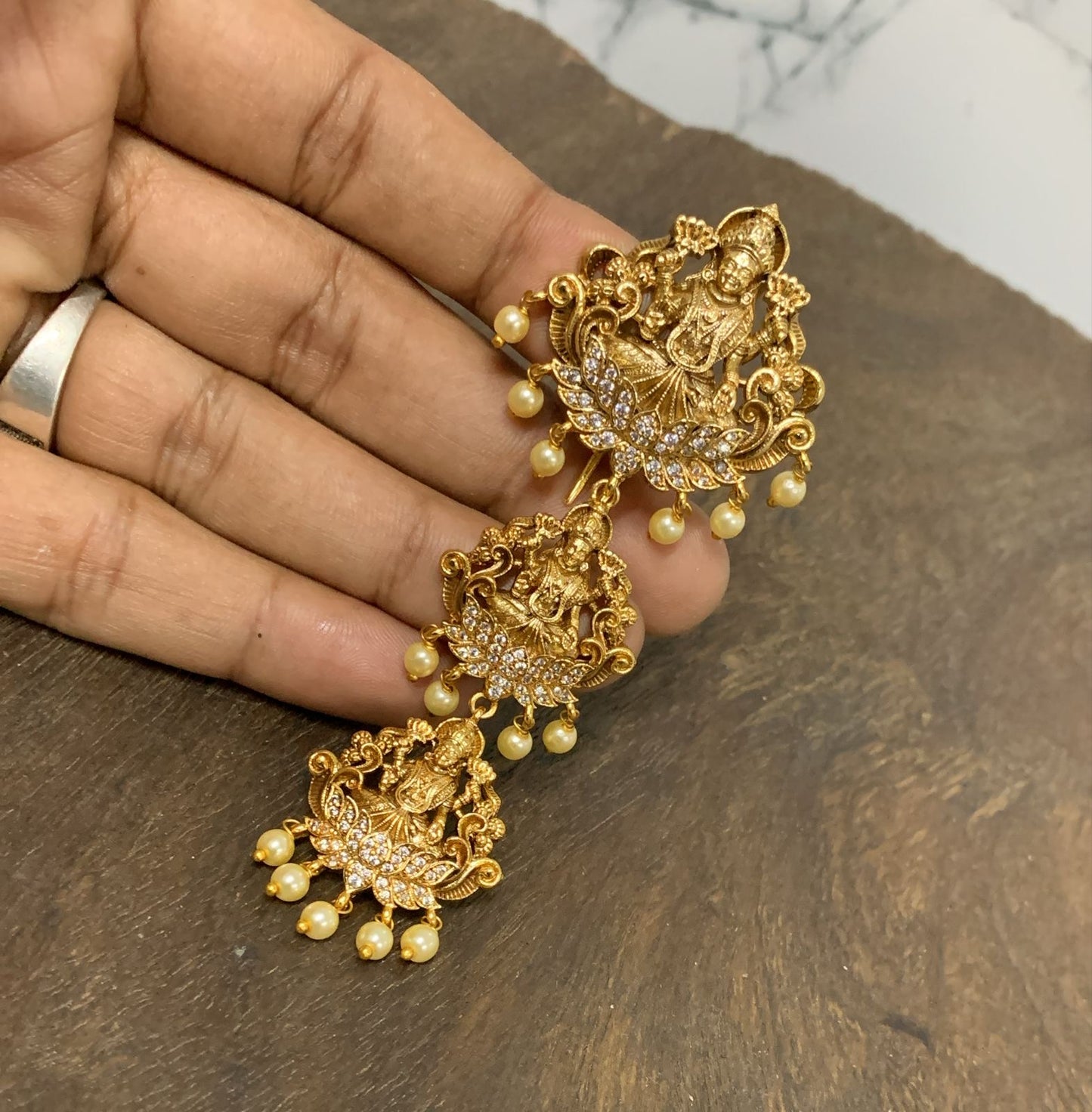 Hair Accessories - (Premium Nakshi work with Kempu Stone)