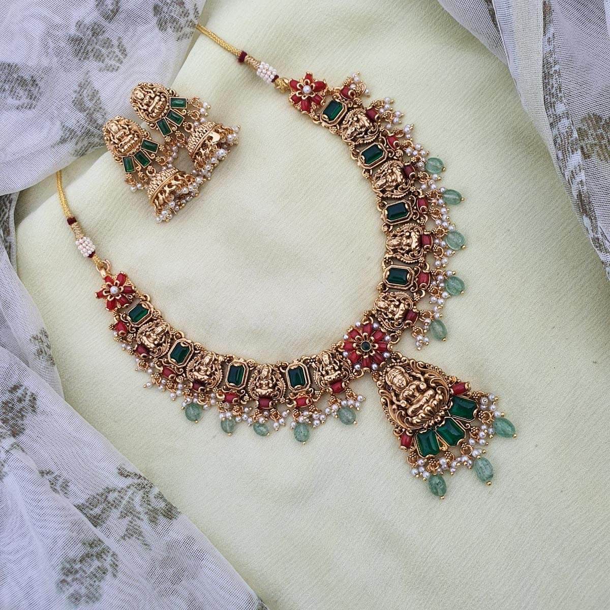 Nakshi Work with Coral Beads Necklace