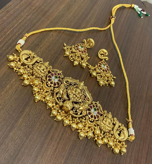 Premium Matt with Kempu Stones Bridal Choker - Nakshatra Jewels
