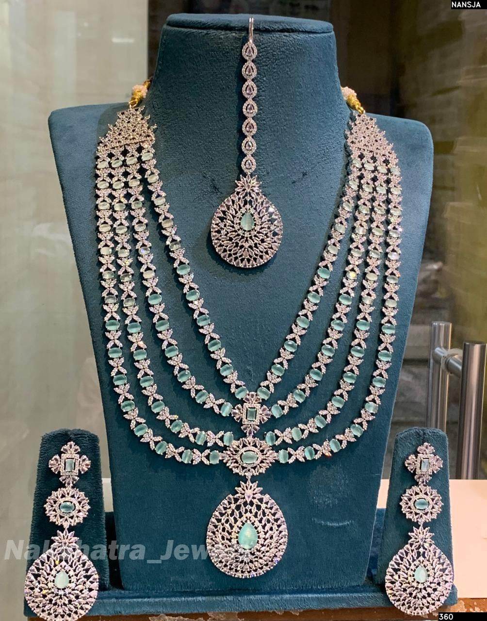 American Diamond Stones Bridal Layer Haram (Silver Polish)