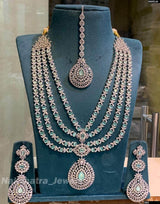 American Diamond Stones Bridal Layer Haram (Silver Polish) - Nakshatra Jewels