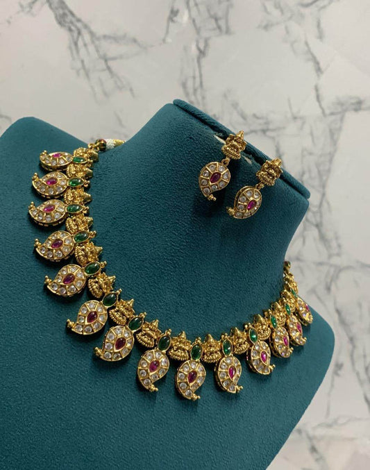 Nagasi Work with Kempu Stones Necklace - Nakshatra Jewels