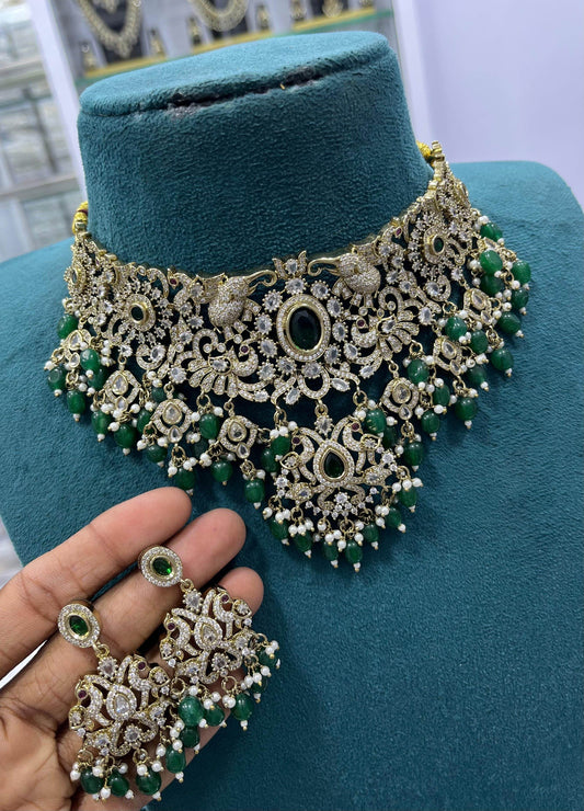 Victorian Polish with AD Stones Bridal Choker - Nakshatra Jewels