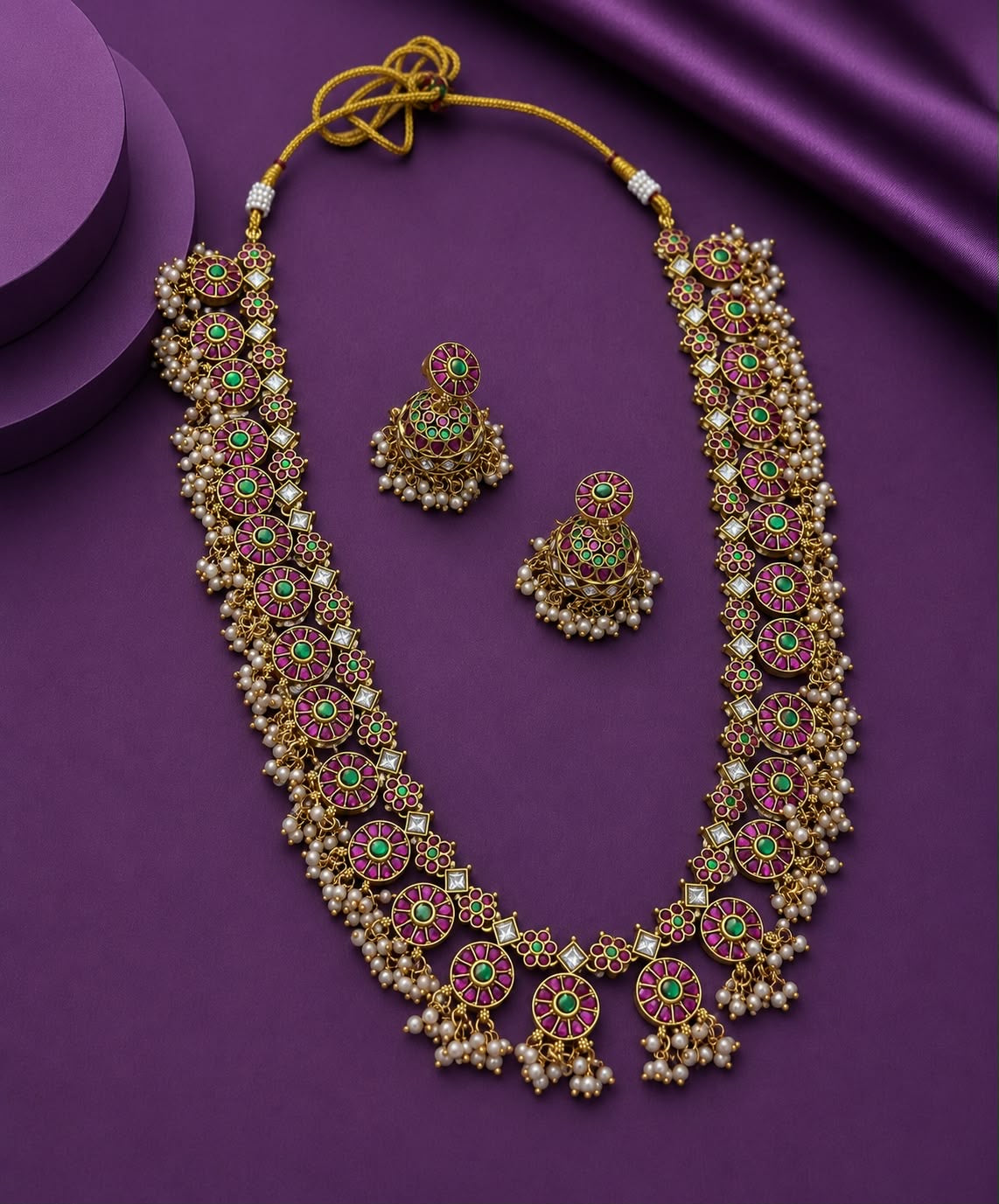 Nakshi Work with Kempu Stones Bridal Haram