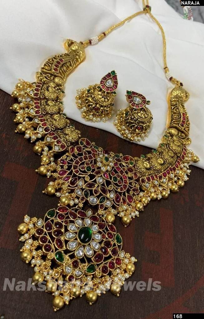 Nagasi Work with Kempu Stones Bridal Necklace - Nakshatra Jewels