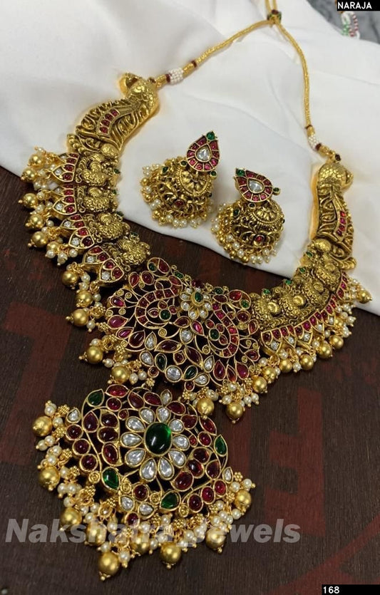 Nagasi Work with Kempu Stones Bridal Necklace