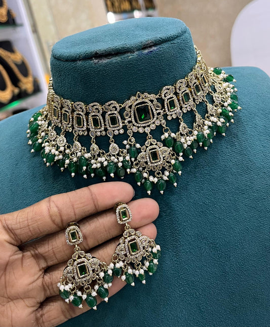 Victorian Polish with AD & Mossianite Stones Bridal Choker
