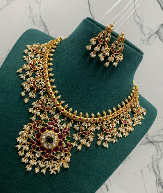 Kundan Stones With Guttapusal Bridal Necklace - Nakshatra Jewels