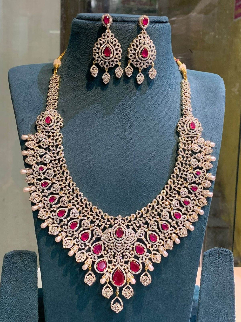 American Diamond Stones Bridal Haram - Nakshatra Jewels