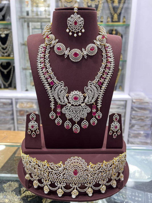 American Diamond Stones Bridal Combo Set - Nakshatra Jewels