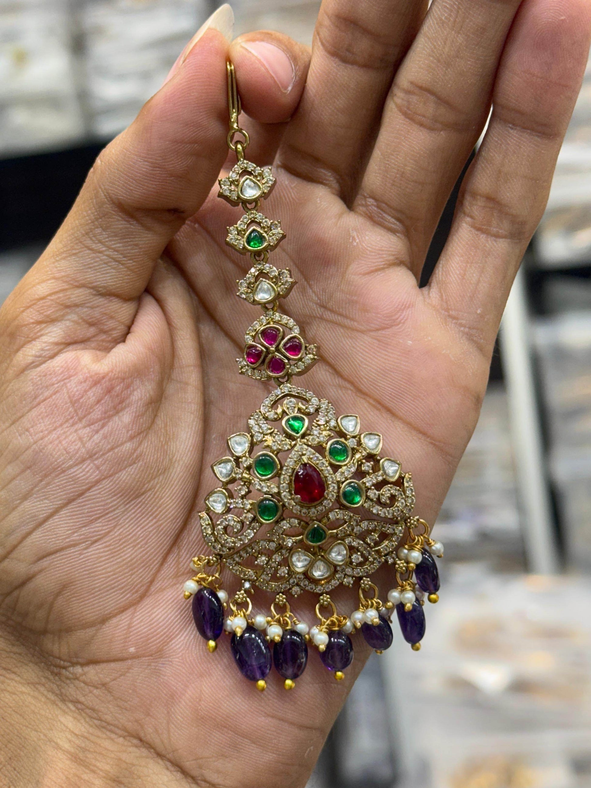 Victorian Polish AD Stones Tikka - Nakshatra Jewels