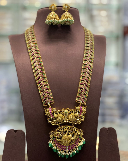 Nakshi Work with Kempu and Kundan Stones Bridal Haram