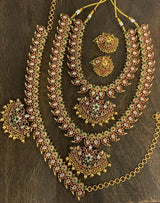 Nakshi Work with Kempu Stones Bridal Combo Set - Nakshatra Jewels