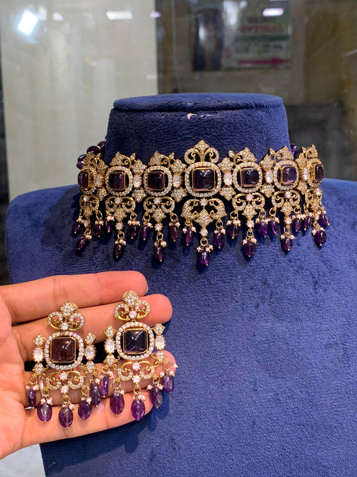 Victorian Polish with Moissanite Stones Choker
