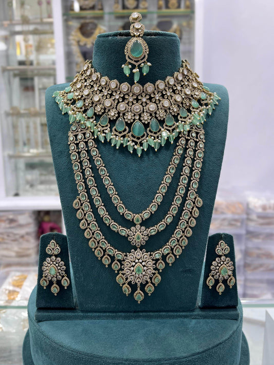 Victorian Polish with Moissanite Stones Bridal Combo - Nakshatra Jewels