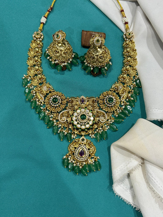 Nakshi Work with AD Stones Bridal Necklace